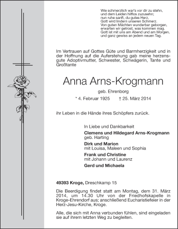 Anzeige von Anna Arns-Krogmann von OM-Medien